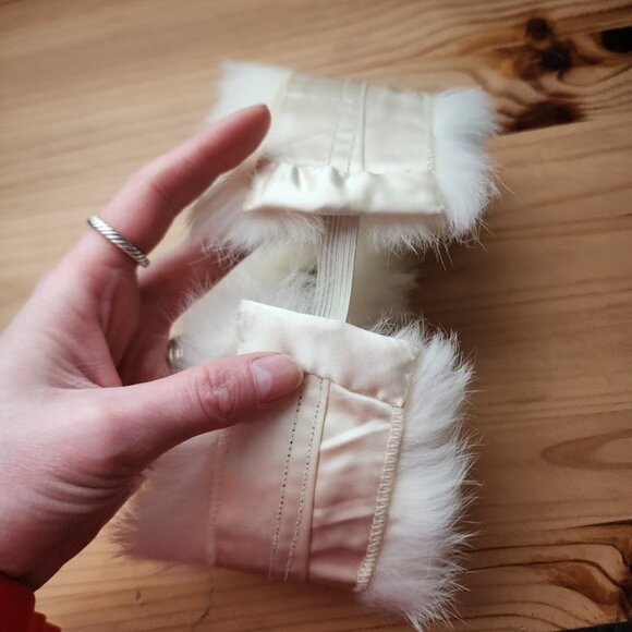 VINTAGE white fur headband satin lined stretch headband snow bunny apres ski - Picture 10 of 11